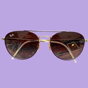 Ray ban aviator sunglasses slight purple lense tint gold frame